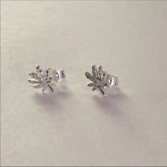 Sterling Silver Marijuana Plant Studs - Picture 5 of 7